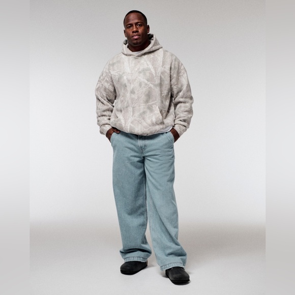 New Abercrombie & Fitch Essential Popover Hoodie Light Gray Camo Small - Picture 4 of 6